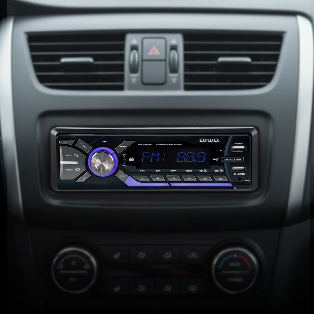 Aiwa Autoestéreo AW-3269BT Bluetooth USB SD AUX 4×50W Potencia 200W Iluminación 7 Colores Panel Desmontable Ecualizador MP3 Radio Am/FM Manos Libres Negro