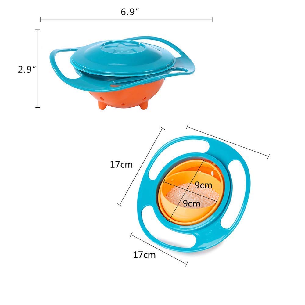 ESH7 - Tazón giratorio divertido de 360 grados a prueba de derrames con tapa de alimentación sin desorden (azul)