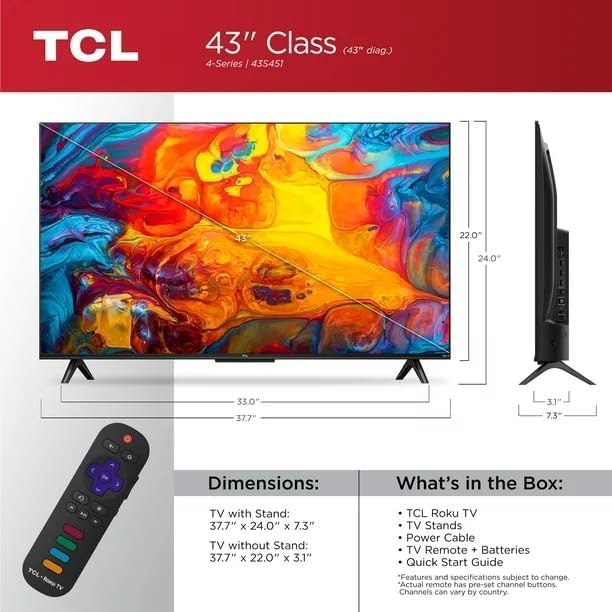 Televisión TCL 43 Pulgadas 4K UHD LED HDR Smart TV con Modo de Juego para Alexa y Asistente Google (Reacondicionado)