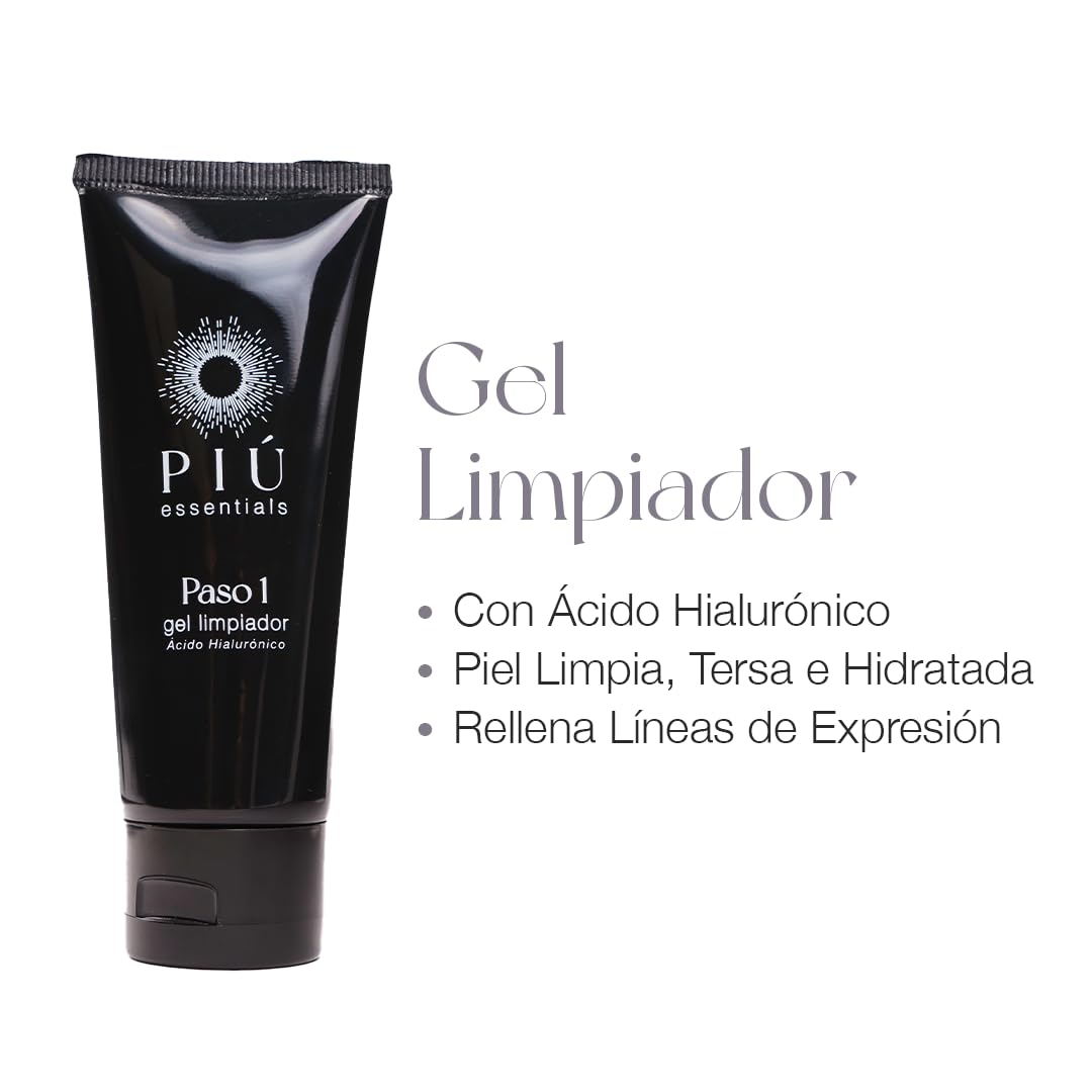 PIU ESSENTIALS Limpiador Facial Ultra Hidratante con Ácido Hialurónico, Limpieza Profunda, para Todo Tipo de Piel, Tubo 80 ml