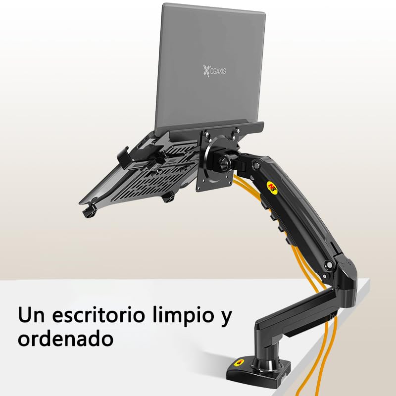 Soporte Hidráulico MORNWELL Negro con Bandeja Ajustable Ergonómica para Laptop y Monitor