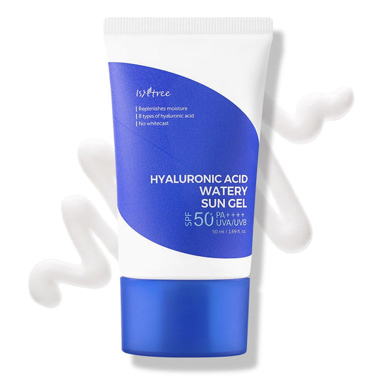 ISNTREE Hyaluronic Acid Watery Sun Gel 50 ml, Gel protector solar acuoso con 8 tipos de ácido hialurónico SPF 50+ PA++++ fuerte protección contra los rayos UVA y UVB