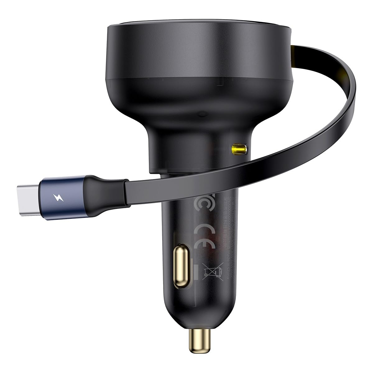 Baseus Enjoyment Pro Cargador de Coche con Cable Tipo-C Retráctil 60W, Negro