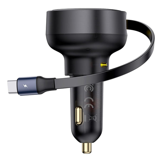 Baseus Enjoyment Pro Cargador de Coche con Cable Tipo-C Retráctil 60W, Negro