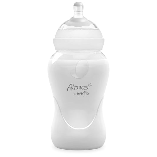 Advanced by Evenflo, Biberón Anticólicos Cuello Ancho, Transparente, Flujo Medio, 9oz/270ml, 1 pieza, MEX.