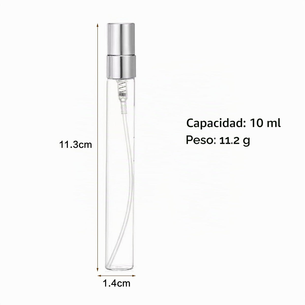 Enslz 10 ml 10 botellas de vidrio de spray rellenables perfume atomizador mini muestra botella de prueba de vidrio fino viales, Plateado