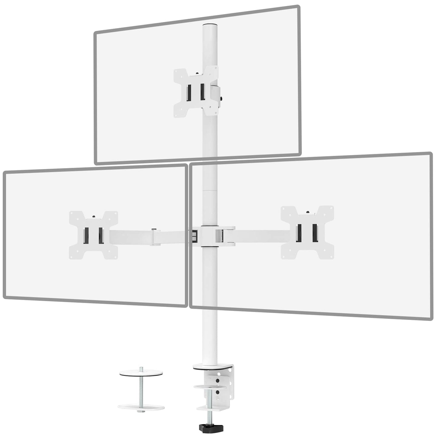 Soporte de Monitores Triple WALI Blanco Ajustable para Tres Pantallas de Hasta 27 Pulgadas