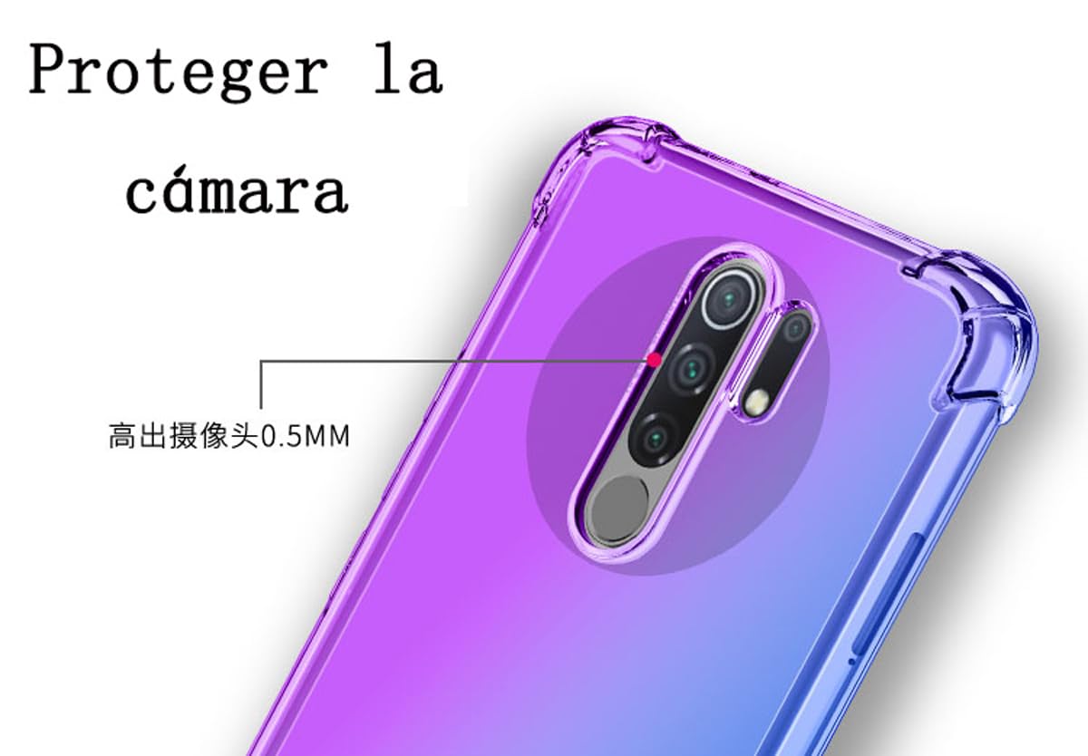 DABUNA Funda para Xiaomi Redmi 9 Case Uso Rudo,Transparente Colores Degradados Protectora de Cámara Anticaída Carcasa Bumper(Púrpura Azul)