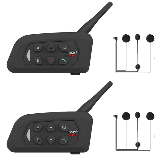 Auriculares Bluetooth MIMIRACLE V4 Plus para Casco de Motocicleta Negros 1500 m Impermeables para Comunicación entre 4 Ciclistas 2 Unidades