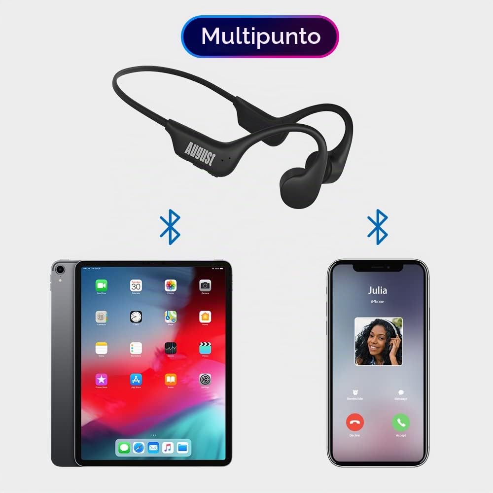 Auriculares August Bluetooth 5.3 con Sonido Óseo y Memoria MP3