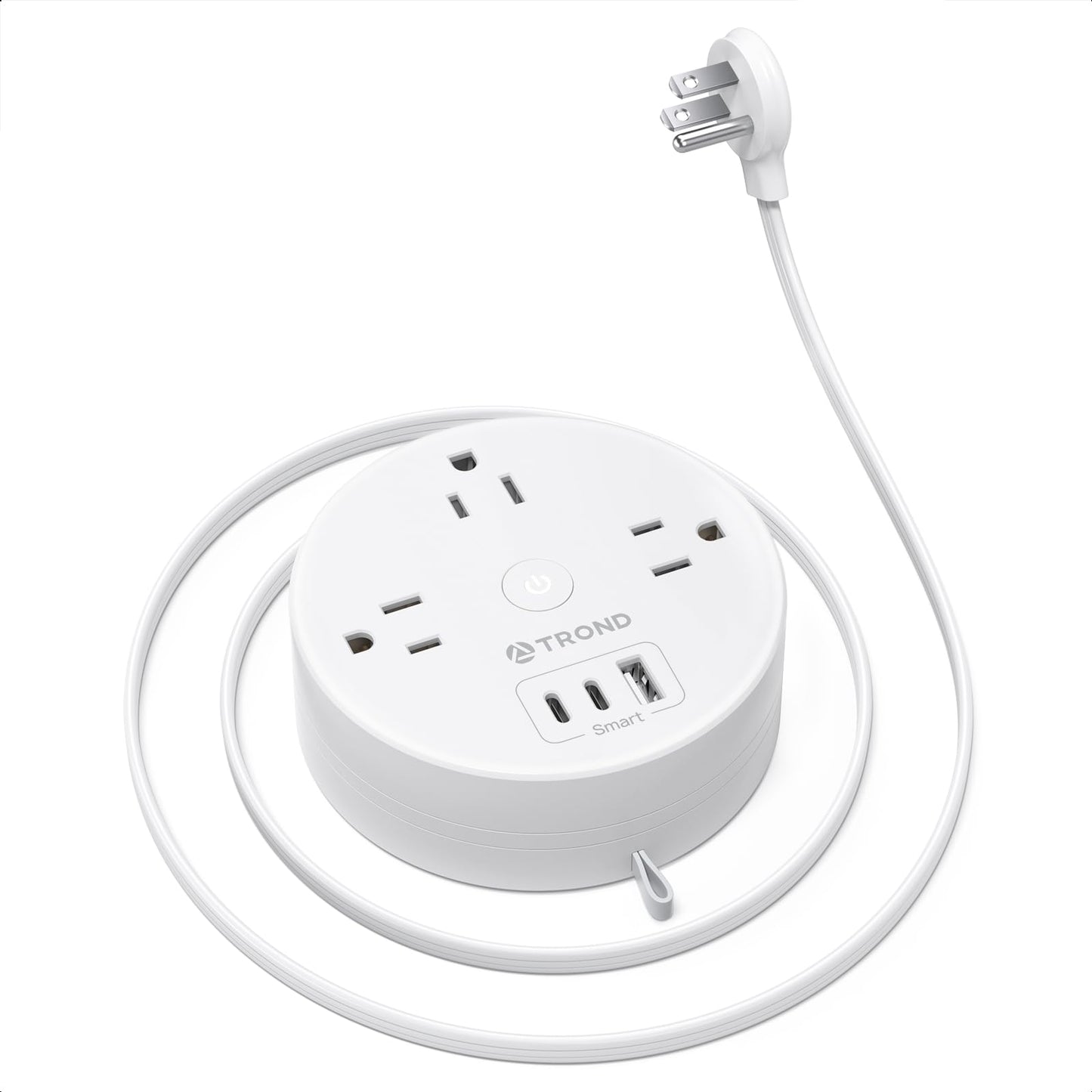 TROND Regleta de Viaje retráctil, Enchufe Plano Ultrafino retráctil, Cable de extensión semirretráctil de 3 m, regleta con 3 Tomas de CA 3 USB (2 USB C), Elementos Esenciales para cruceros
