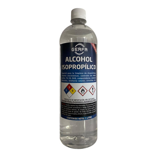 GERFA Alcohol Isopropílico 99% Pureza, 1 Litro - Ideal para Limpieza de Equipos Electrónicos, y Componentes Delicados. Alcohol de Alta Calidad para Mantenimiento y Uso Profesional