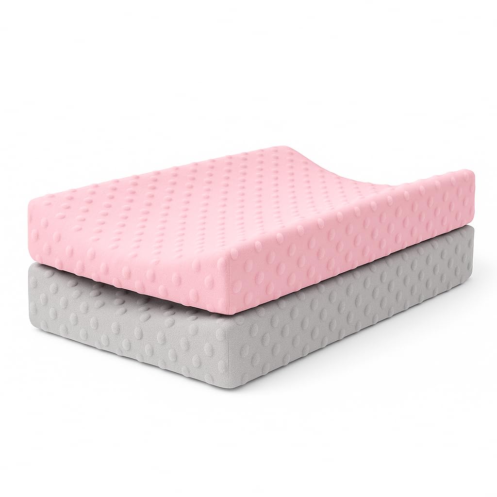 KidLuna Funda para Cambiador, Cálida y Suave al tacto, 100% Algodón Acolchado, 2 Piezas, Transpirable, Lavable a Máquina. (Rosa Gris)