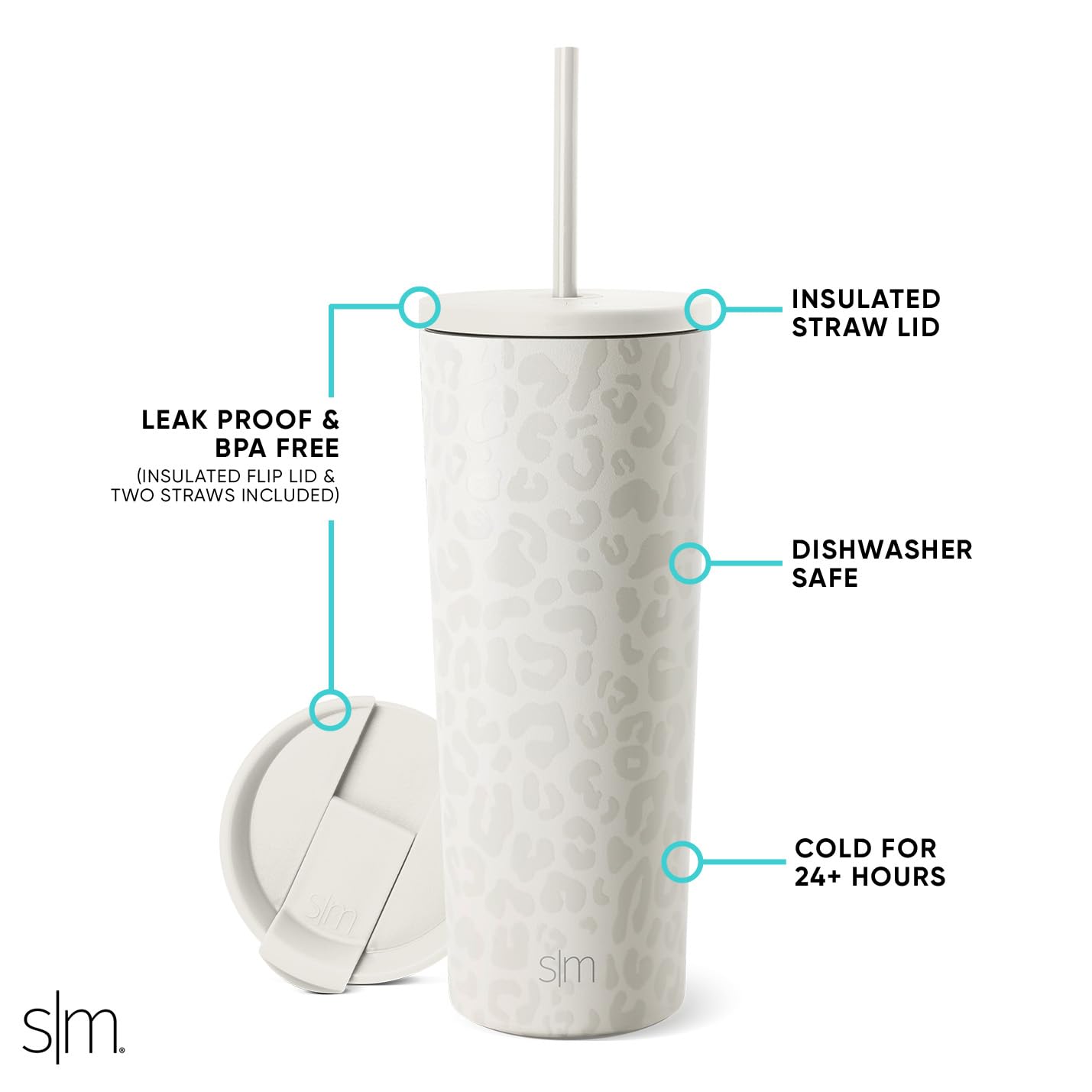 Vaso Térmico Simple Modern Cream Leopard Reutilizable de Acero Inoxidable Classic para Viajes 710ml