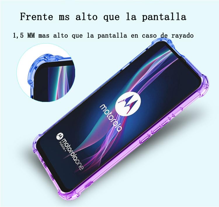 DABUNA Funda para Moto One Fusion Plus Case Uso Rudo,Transparente Colores Degradados Protectora de Cámara Anticaída Carcasa Bumper(Púrpura Azul)