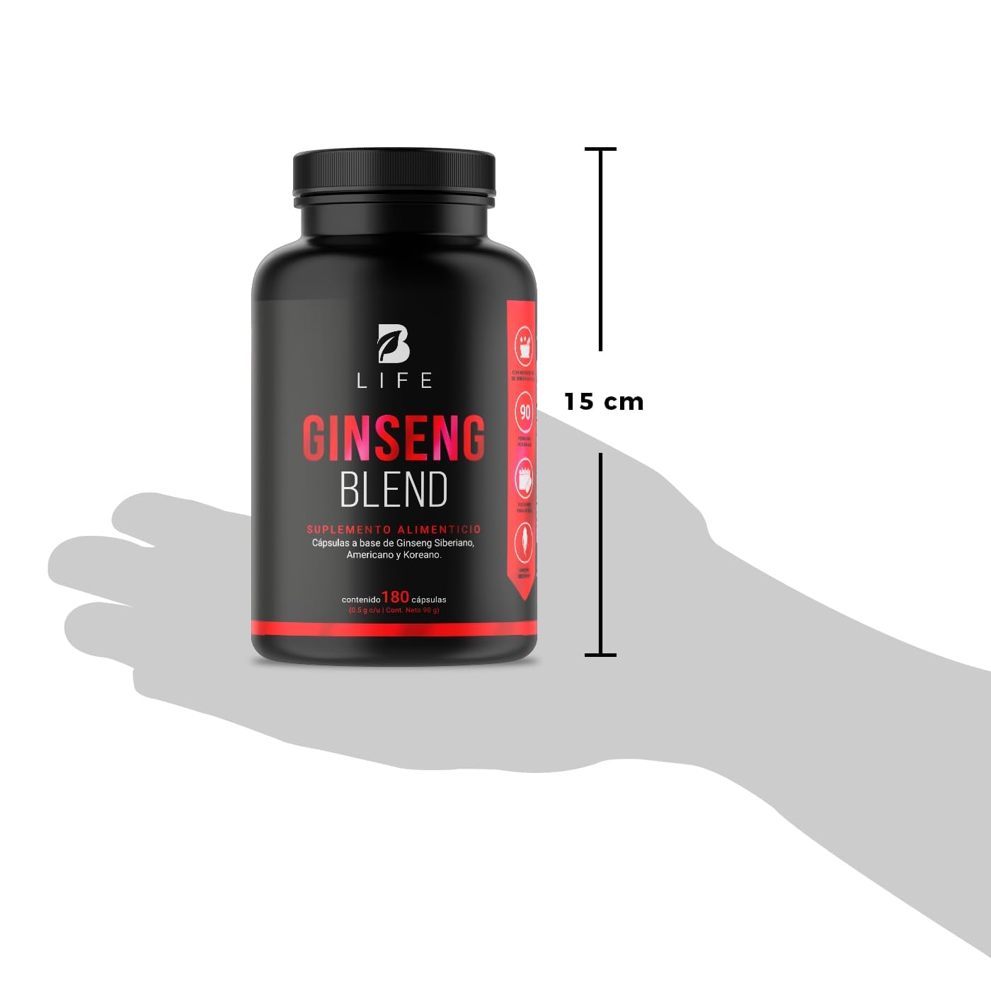 Ginseng: Siberiano, Americano y Koreano de 180 Cápsulas de 1000 mg por porción. Ingredientes naturales. Ginseng Blend B Life.