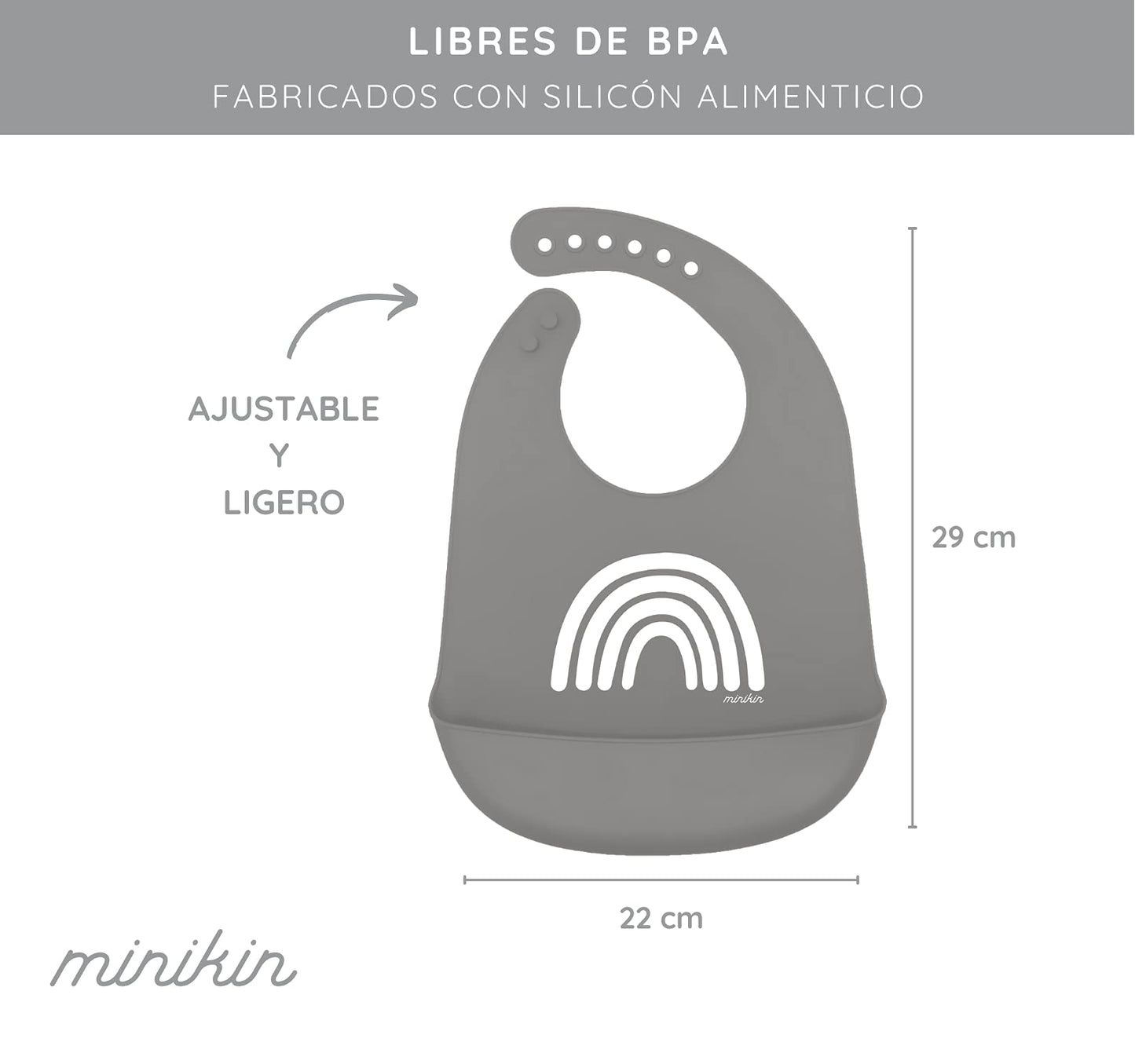 MINIKIN, Set de 2 Baberos Alimenticios de Silicón para Bebé, Suaves, Resistentes, Ajustables e Impermeables, Con Bolsillo para Migajas, Fáciles de Llimpiar, Diseño Hope Color Azul/Rojo