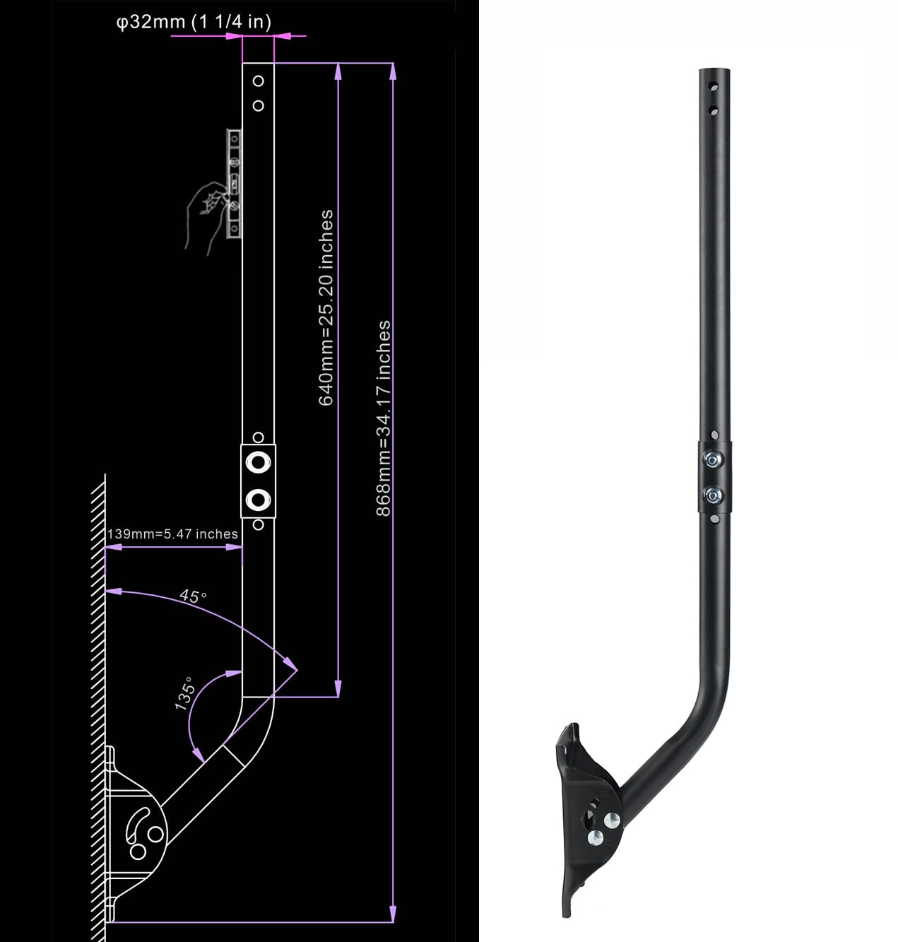 Soporte de antena ajustable para exteriores – Soporte universal en J para antena y estación meteorológica – Fácil instalación, estructura sólida, resistente a la intemperie (diámetro 1 1/4 pulgadas