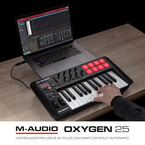 M-Audio Oxygen 25 V - Teclado controlador MIDI USB de 25 teclas con Beat Pads, modos Smart Chord y Scale, arpegiador y suite de software incluidos