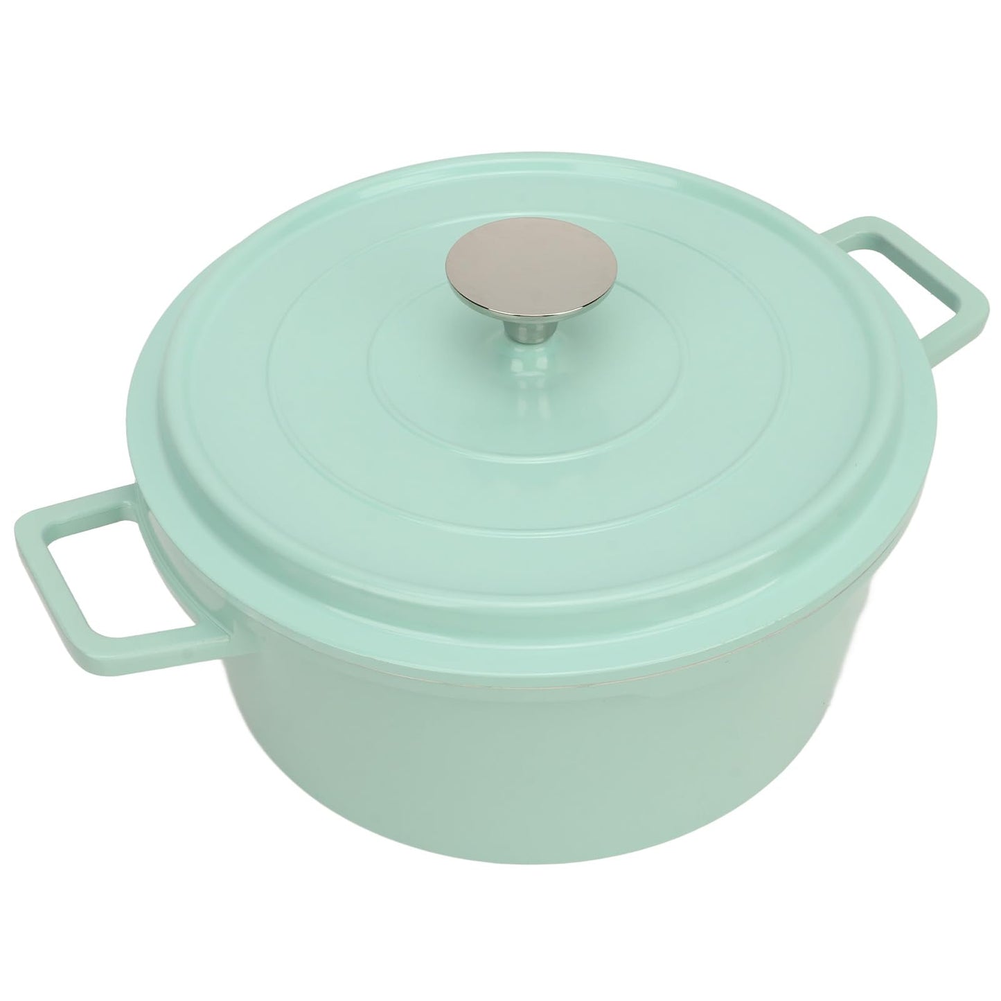 Olla Esmaltada con Tapa, Cacerola de Horno Holandés de Hierro Fundido Esmaltado de Gran Capacidad, Olla de Cerámica de Aleación de Aluminio con 2 Asas, Cacerola Versátil, (GREEN)