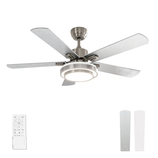 Ventilador de Techo Warmiplanet Níquel Cepillado con Control Remoto y Luces 52 Pulgadas 5 Cuchillas