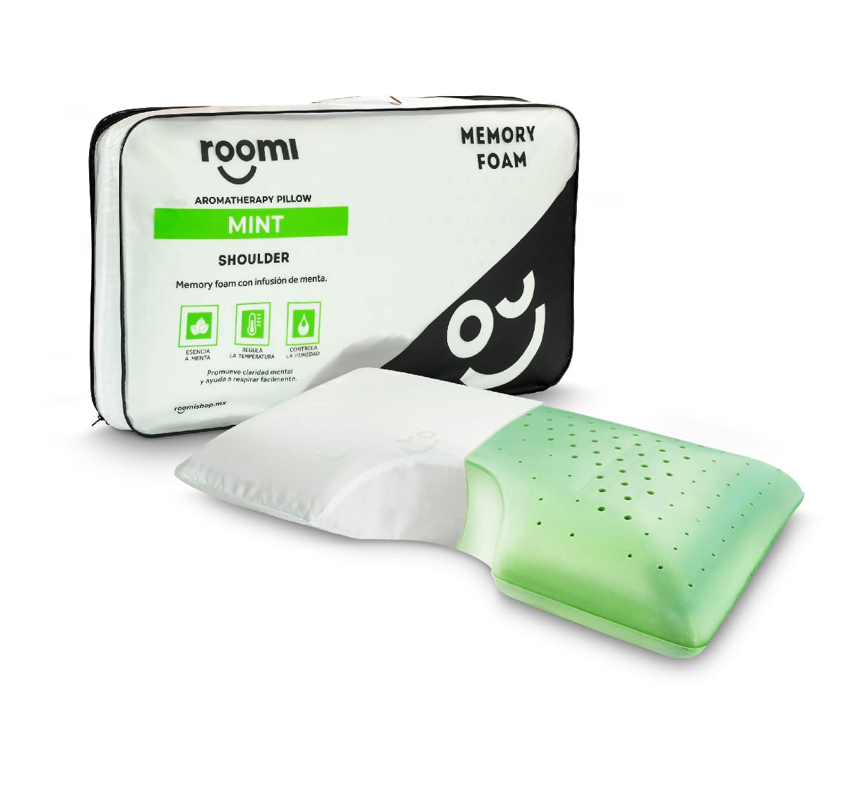 Almohada Shoulder ROOMI Menta con Aromaterapia y Tecnología Air Flow Hipoalergénica
