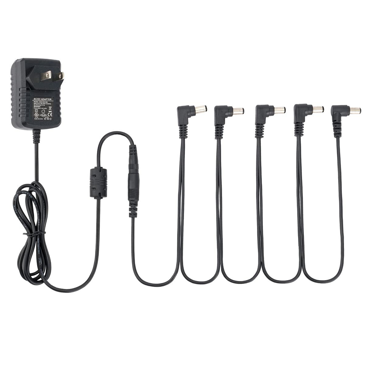 Adaptador de Fuente de Alimentación 9V Musiclily Pro Estándar USA Negro con Cable de Conexión 5 Vías y Polaridad Inversa para Guitarra