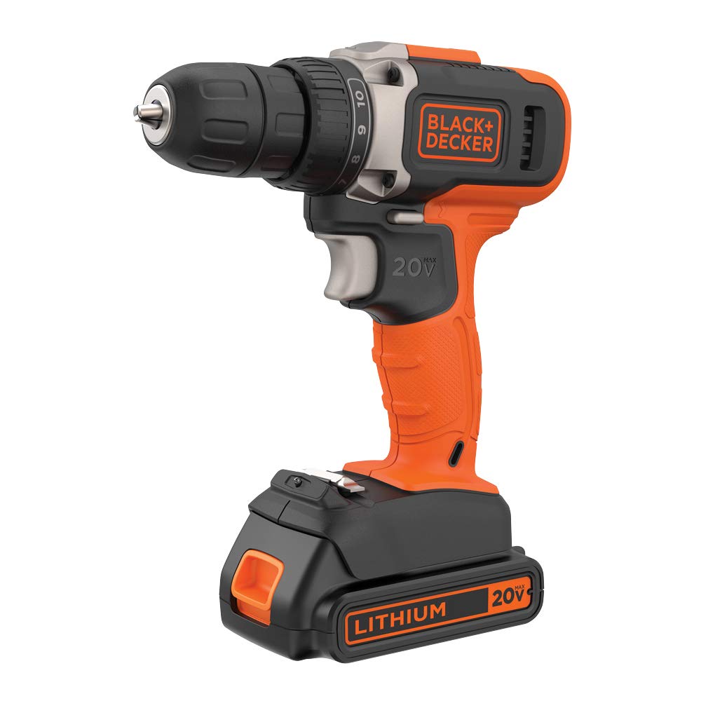 BLACK+DECKER Taladro Inalámbrico Atornillador, 3/8" (10mm), 2 Velocidades, 20V máx, BCD703C1