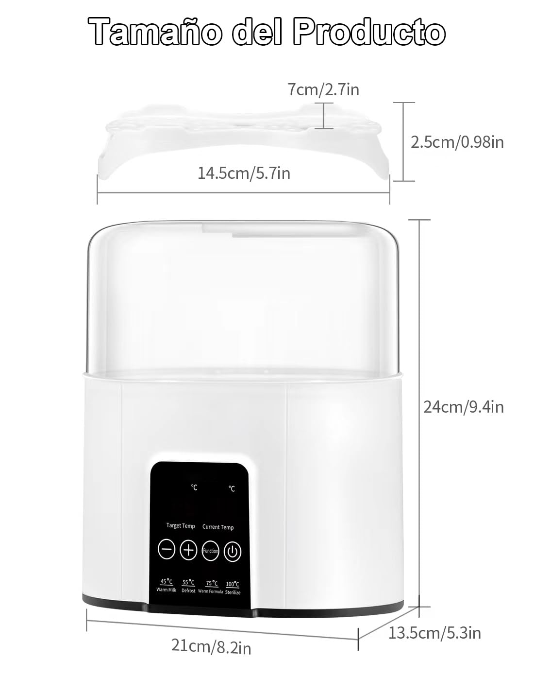 Calentador de Botellas, Calentador Rápido de Biberones para Leche Materna y Fórmula, Se Adapta a 2 Botellas, Control Preciso de Temperatura, Calentador de Leche con Descongelación, Esterilización, Mantenimiento del Calor, Calentador de Alimento de Bebé