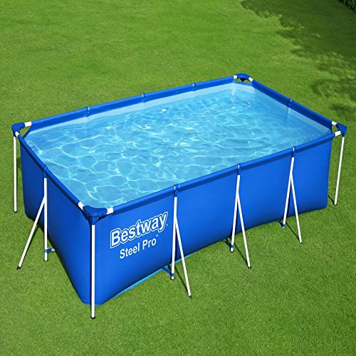 BESTWAY 56425 Alberca con Estructura Rectangular 4.00x2.11x.81cm Azul Bomba, Azul