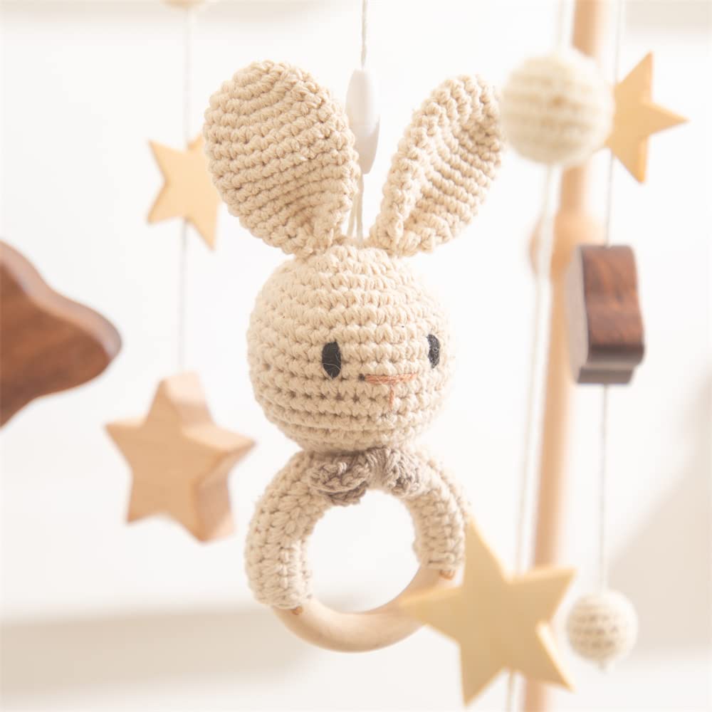 Móvil para bebé, cuna móvil para niños y niñas, nubes 3D, conejo, animales, móvil para cuna, campanillas de viento, habitación de niños, decoración de guardería (B)