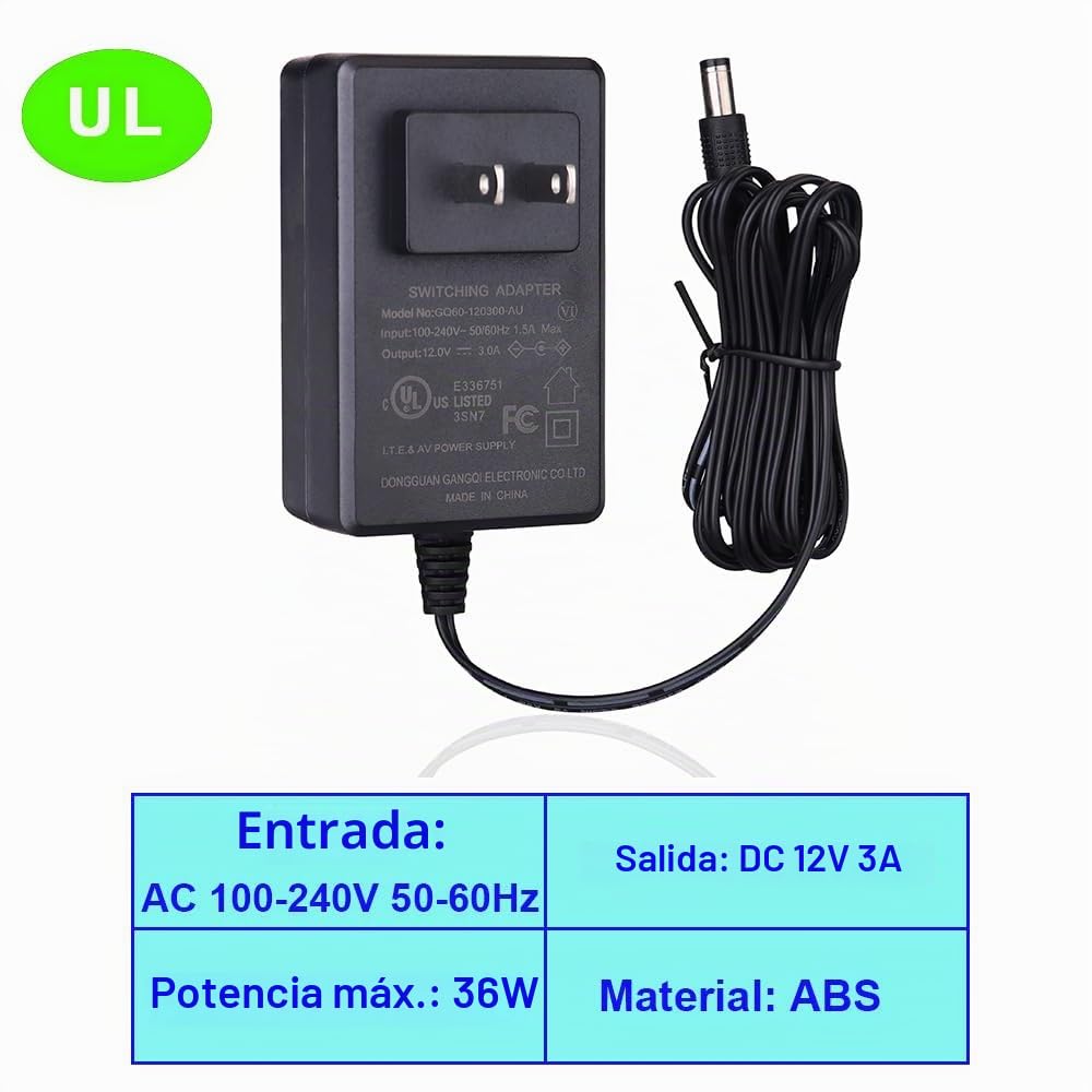 Fuente de Alimentación YUNBO 12V 3A con Certificación UL