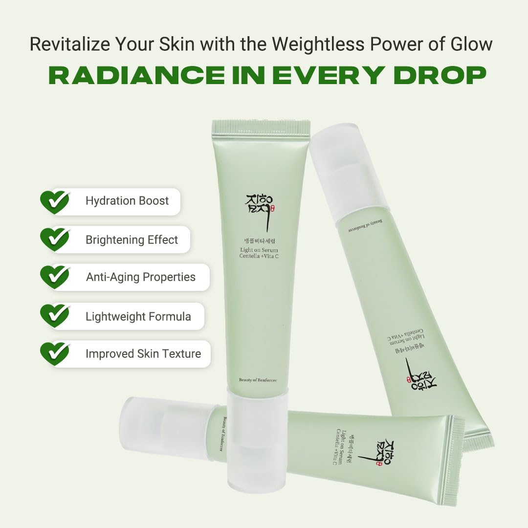 Suero Beauty of Light On Serum Centella Vitamin C Serum - Corrector de manchas oscuras para líneas finas, pigmentación e hidratación - Hidratante coreano para el cuidado de la piel para hombres y