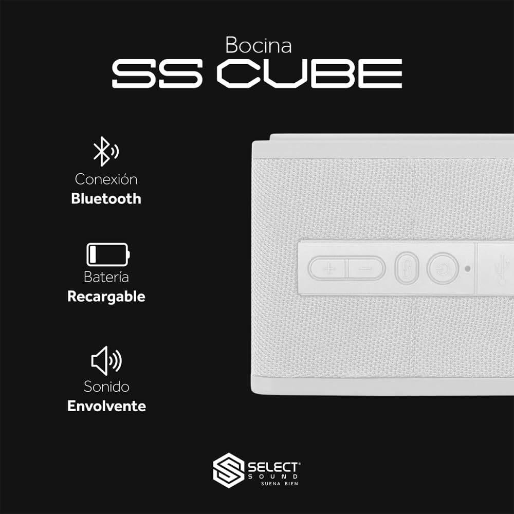 Select Sound Bocina Bluetooth Portátil SS-Cube Magnética, Apilable, TWS Pack de 2 Unidades (Blanco)