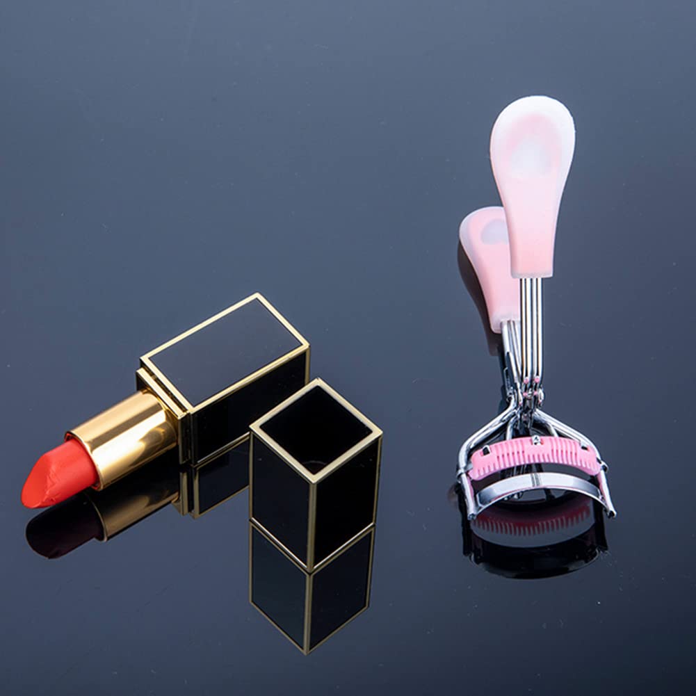 Rizadores de pestañas de acero inoxidable con peine integrado, rizadores de pestañas de belleza con 5 almohadillas de repuesto de silicona (rosa-1)