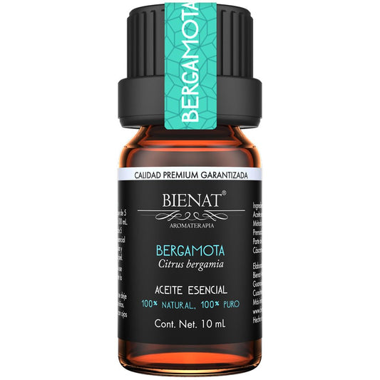 BIENAT AROMATERAPIA Aceite Esencial de Bergamota 10mL | 100% Puro y Concentrado | Ideal para Difusor de Aromas, Humidificador, Aromaterapia, Masajes, Meditación, Jabones y Velas | Esencia Natural en Gotas