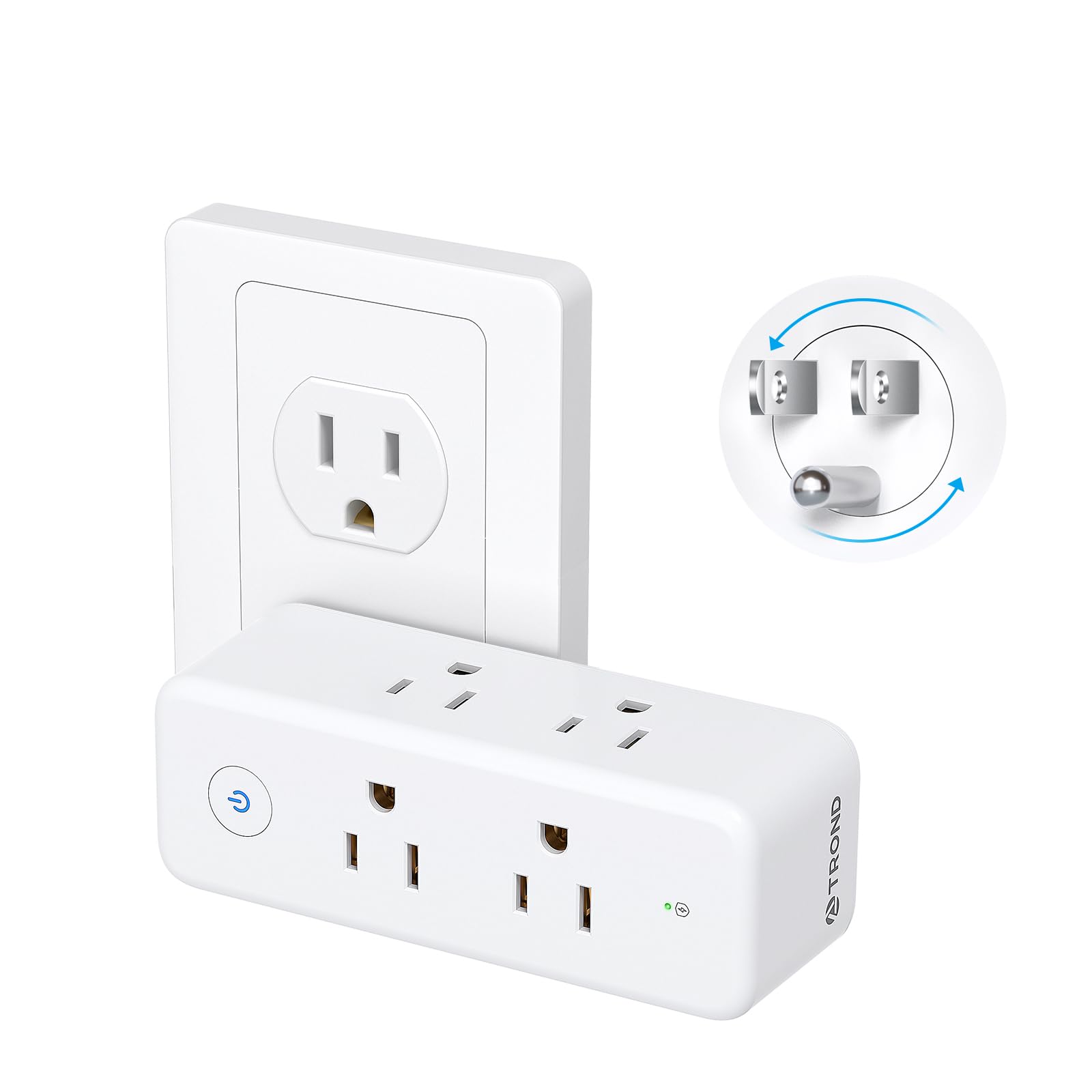 TROND Extensor de Salida Protector de sobretensiones con Enchufe Giratorio, Tira de alimentación giratoria de 3 Lados, Divisor de 6 Salidas de CA, Adaptador de Enchufe de Pared Giratorio de 3 Lados