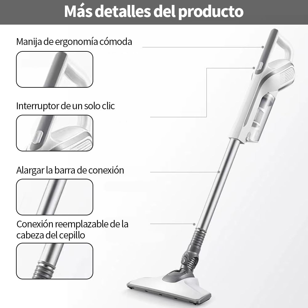 Aspiradora Alámbrica de Mano y Putt 2 EN 1 - Portátil Con Potente Succión, Ligera, Filtro y Cepillo De Suelo Giratorio - Vertical para Hogar, Auto y Oficina