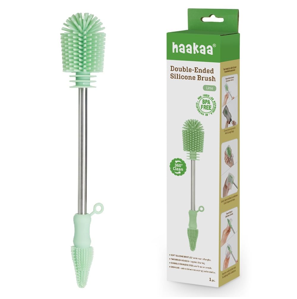 Haakaa cepillo para polvo de limpieza de silicona de grado alimenticio de doble punta (cepillo para polvo-lima)