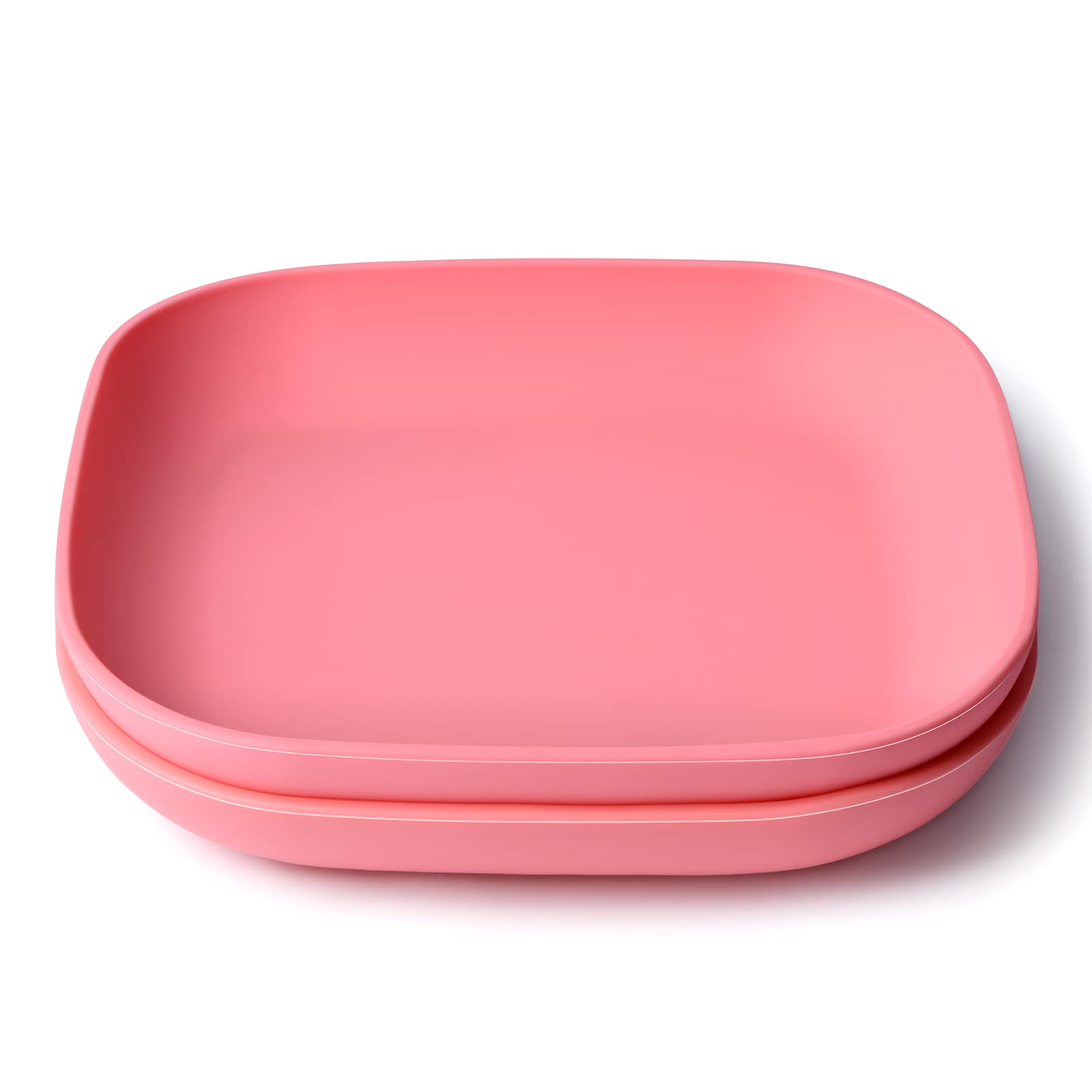 BABELIO - Platos de silicona para niños pequeños, paquete de 2 unidades, sin BPA, apto para microondas, horno y lavaplatos, bandeja de silicona suave y duradera (rosa)