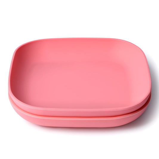 BABELIO - Platos de silicona para niños pequeños, paquete de 2 unidades, sin BPA, apto para microondas, horno y lavaplatos, bandeja de silicona suave y duradera (rosa)