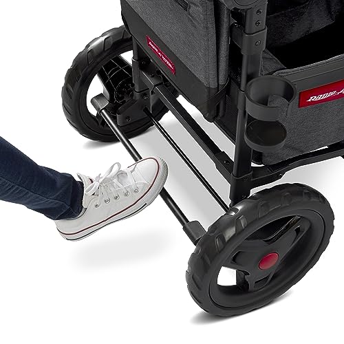 Carriola Vagón Radio Flyer Voya Gris con Asientos Doble Face-to-Face y Capota Ajustable para Protección UV