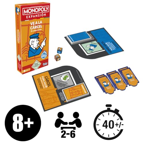 Hasbro Gaming Juego de Mesa Monopoly EXPANSIÓN Ve a la cárcel, Añade al clásico Juego Monopoly, Juegos Familiares, Edad 8+, 40 Minutos.