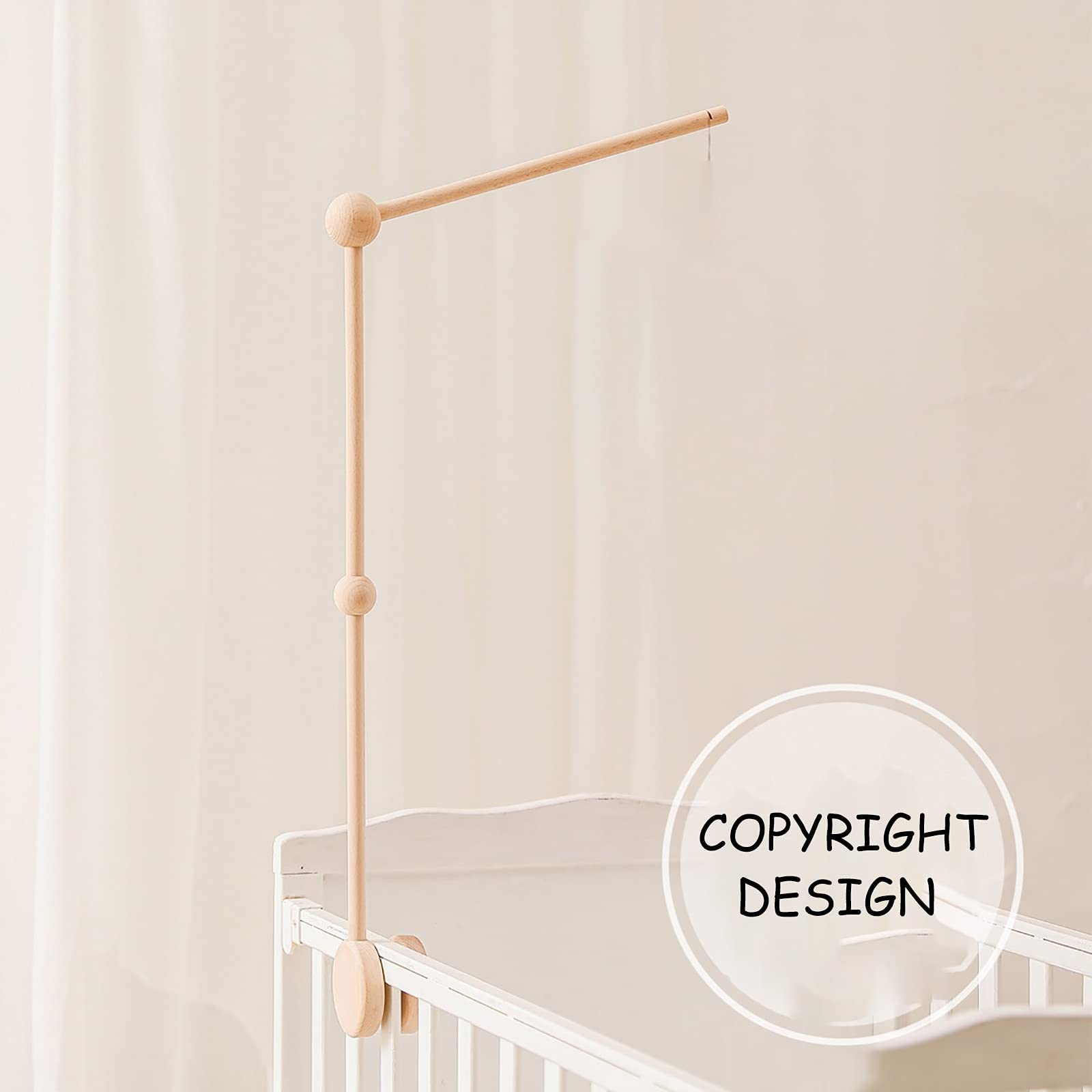 HBM Brazo móvil de madera para cuna de bebé, brazo móvil para cuna para decoración de guardería