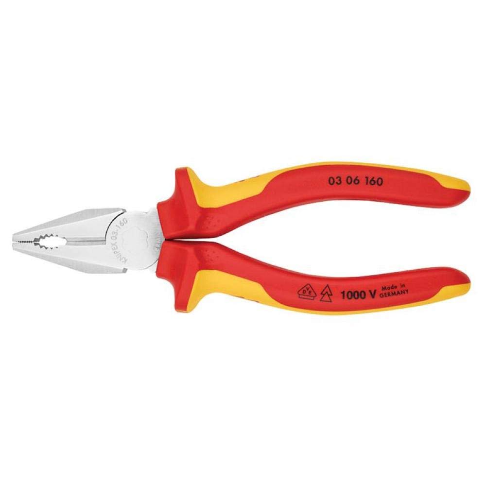 Knipex 03 06 160 SB Alicate Universal Aislados con Fundas en Dos Componentes, Según Norma VDE, Cromado, 160 mm