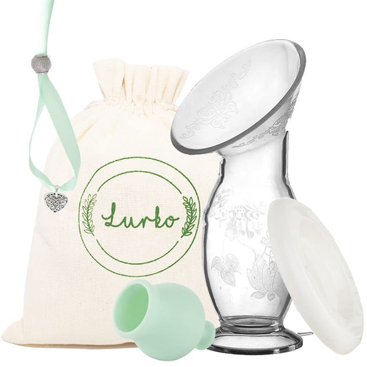 LURKO Extractor de Leche Manual - Recolector de Leche Materna para Mamás, con Tapa Antiderrames, Tapa Cubre Polvo, Base con Succión, Collar Antiderrames y Bolsa Transportadora