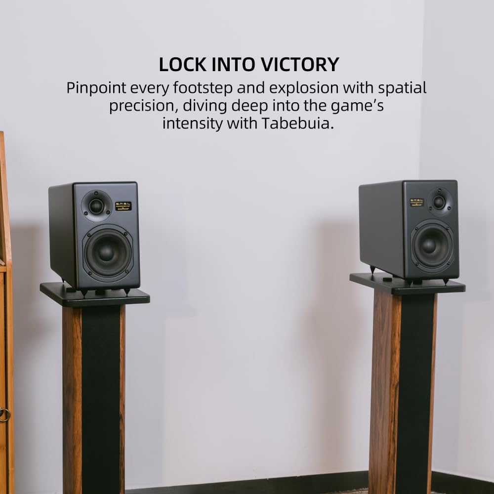 S.M.S.L - Sistema de altavoces pasivos Tabebuia para estantería, controladores Wavecor personalizados, 100 W por canal, respuesta de 56 Hz-32 kHz, distancia de pared ajustable con picos (par) (negro)