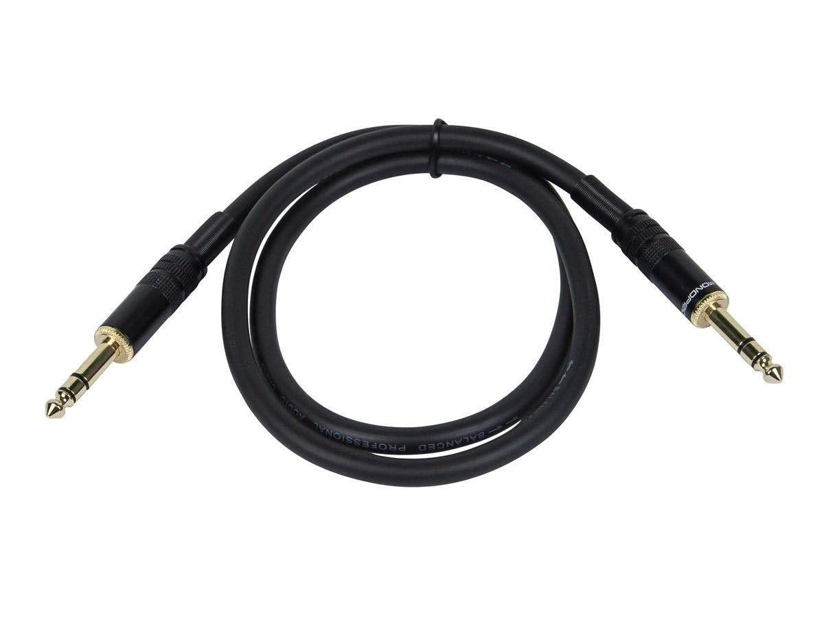 Cable Mono Premium de 1/4 Pulgadas TRS Premier Serie Negro con Chapado en Oro 16AWG de 50 Pies