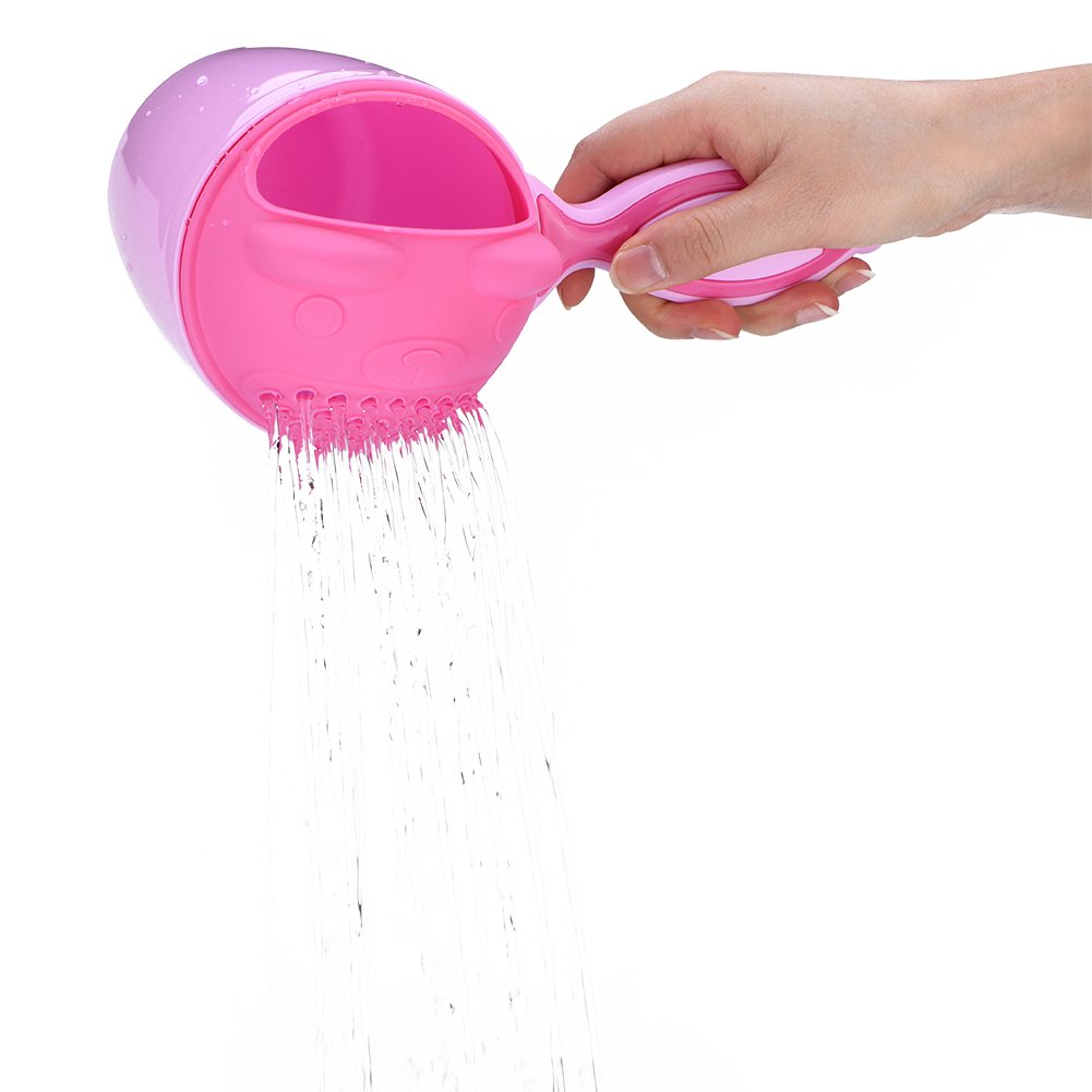 Taza de Enjuague para Bebés Multifunción con Diseño de Dibujos Animados, Rosa, PP, 21x10.7x15 cm, Protección de Ojos, Lavado de Pelo sin Salpicaduras