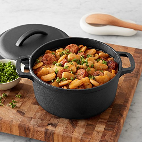 Amazon Basics - Horno holandés de hierro fundido presazonado con doble asa, 2 cuartos